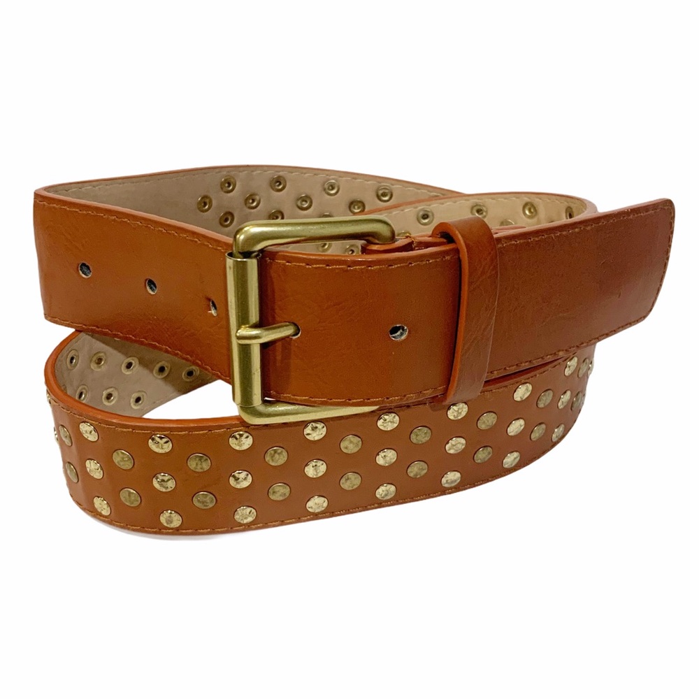 Steve Madden Small Brown Cognac Studded Faux Leather Belt